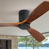 Low Profile Ceiling Fan DC 3 Carved Wood Fan Blade Noiseless Reversible Motor Remote Control Without Light