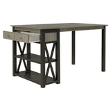 Rustic Wood 4-Piece Counter Height Dining Table Set with Storage Shelves and Drawer