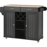 Kitchen Island Cart with Two Storage Cabinets and Four Locking Wheel, Wine Rack, Two Drawers, Spice Rack, Towel Rack