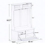 Entryway hall tree with coat rack 4 hooks and storage bench shoe cabinet white