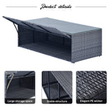 Wicker PE rattan Patio Outdoor Dining Conversation Sectional Set with coffee table, wicker sofas, ottomans,  removable cushions (Dark grey wicker, Light grey cushion)
