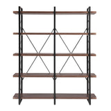 Home Office 5 Tier Bookshelf, X Design Etageres Storage Shelf, Industrial Bookcase for Office with Metal Frame