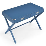 Blue Computer Desk with Storage, Sturdy Table for home office