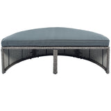 2-Piece All-Weather Wicker Conversation Set Rattan Sofa Set Outdoor Patio Half-moon Sectional Furniture Set w/ Side Table for Umbrella, Gray Rattan+Gray Cushion