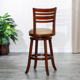 30" Bar Height Slat Back Swivel Stool, Cherry Finish, Bone Leather Seat
