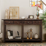 TREXM Rustic Brushed Texture Entryway Table Console Table with Drawer and Bottom Shelf for Living Room（Espresso）