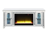 ACME Noralie TV STAND W/FIREPLACE & LED Mirrored & Faux Diamonds LV00315