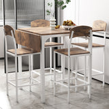 Farmhouse 5-piece Counter Height Drop Leaf Dining Table Set with Dining Chairs for 4,White Frame + Rustic Brown Tabletop