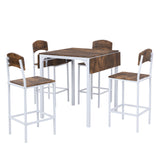 Farmhouse 5-piece Counter Height Drop Leaf Dining Table Set with Dining Chairs for 4,White Frame + Rustic Brown Tabletop