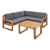 3-Piece Patio Sectional Set  Acacia  Wood and Grey Cushions  Ideal for Outdoors and Indoors