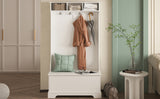 Hall Tree with 4 Hooks and Hinged Lid, Coat Hanger, Entryway Bench, Storage Bench