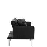FUTON SOFA SLEEPER BLACK VELVET WITH 2 PILLOWS （same as W223S01430 Size difference, See Details in page.）