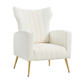 Modern Velvet Accent Chair with Arms, Wingback Reading Chair with Gold Metal Legs, Comfy Upholstered Single Leisure Sofa for Living Room Bedroom Club(Velvet+White)