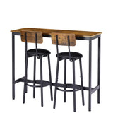 Bar Table Set with 2 Bar stools PU Soft seat with backrest (Rustic Brown,43.31’’w x 15.75’’d x 23.62’’h)
