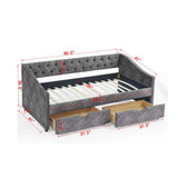 Twin Size Daybed with Drawers Upholstered Tufted Sofa Bed