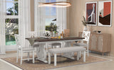 6-Piece Wooden Dining Table Set, Farmhouse Rectangular Dining Table, Four Chairs with Exquisitely Designed Hollow Chair Back and Bench for Home Dining Room