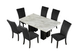 7-piece Dining Table Set with 1 Faux Marble Dining Rectangular Table and 6 Upholstered-Seat Chairs ,for Dining room and Living Room ,Black