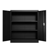 Metal Storage Cabinet with 2 Doors and 2 Shelves, Lockable Steel Storage Cabinet for Office, Garage, Warehouse