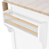 White Kitchen Island Cart with Rubber wood Drop-Leaf Countertop, adjustable height
