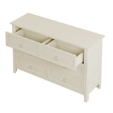 6 Pieces Bedroom Sets Milky White Solid Rubber Wood King Size Platform Bed with Nightstand*2, Chest, Mirror and Dresser