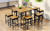 GO 10-Piece Outdoor Patio Wicker Bar Set, Garden PE Rattan Wicker Dining Table, Square Stool Set, Foldable Tabletop, Acacia Wood Tabletop, High-Dining Bistro Set with 8 Stools And 2 Wood Table, Brown