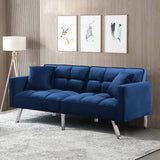 FUTON SOFA SLEEPER NAVY BLUE VELVET WITH 2 PILLOWS（same as W223S01432、W223S00357。Size difference, See Details in page.）
