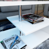 LED Coffee Table for Living Room, Modern Coffee Table, High Gloss White Finish Centre Sofa Table, S-Shaped Open Storage Shelf
