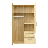 Tall wardrobe cabinet with 2 doors, 2 drawers and 5 storage spaces - Oak