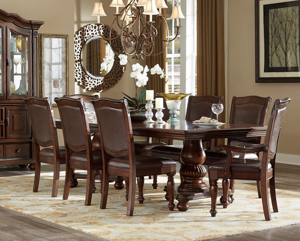 Traditional Style Dining Room Table w Leaf 2x Armchairs and 6x Side Chairs Dining 9pc Set Brown Cherry Finish Upholstered Seat Wooden Furniture