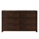 Vintage Aesthetic Solid Wood 6 Drawer Double Dresser in Rich Brown