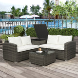 4 PCS Outdoor Cushioned PE Rattan Wicker Sectional Sofa Set Garden Patio Furniture Set Beige