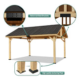 13x16 FT,Large shelf wood pergola .Solid Wood Gazebo with Waterproof Asphalt Roof, Outdoor Permanent Hardtop Gazebo Canopy for Patio, Garden, Backyard