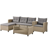 Outdoor, Patio Furniture Sets, 4 Piece Set Wicker Ratten Sectional Sofa with Seat Cushions