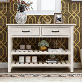 TREXM  Retro Console Table for Entryway with Drawers and Shelf Living Room Furniture (Antique White)