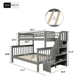 Twin over Full Bunk Bed with Shelves, Gray