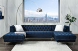 Blue Sectional Sofa w/2 Pillows, Navy Blue Velvet