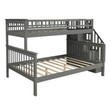 Twin over Full Bunk Bed with Shelves, Gray