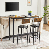Bar Table Set with 2 Bar stools PU Soft seat with backrest (Rustic Brown,43.31’’w x 15.75’’d x 23.62’’h)