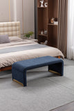 New Boucle Fabric Loveseat Ottoman Footstool Bedroom Bench Shoe Bench With Gold Metal Legs,Dark Blue