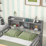 Grey Full Bunk Beds with Bookcase Headboard