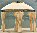 Outdoor Gazebo Steel Fabric Round Soft Top Gazebo Outdoor Patio Dome Gazebo with Removable Curtains