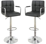 Brown Faux Leather Bar Stool Counter Height Chairs Set of 2 Adjustable Height Kitchen Island Stools Armrest Chairs