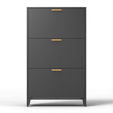 3 Drawer All Steel Shoe Cabinet, Freestanding Shoe Rack Storage Organizer with Flip Door, Modern Tipping Bucket Shoe Cabinet for Entryway, Hallway, Bedroom, Black