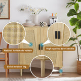 JHX Kitchen storage cabinets with rattan decorative doors, buffets, wine cabinets, dining rooms, hallways, cabinet console tables, （Natural，31.5''LX 15.8''WX 34.6"H）.