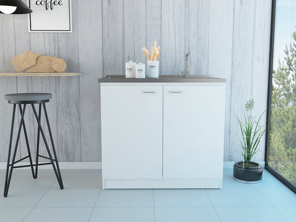 Rectangle 2-Door Utility Sink and Cabinet White