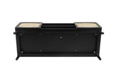 Black TV Console with Rattan Door, Boho TV Stand for Bedroom, Living Room