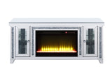 ACME Noralie TV STAND W/FIREPLACE & LED Mirrored & Faux Diamonds LV00315