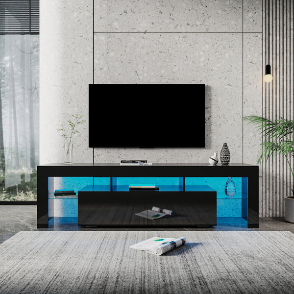 Modern gloss black TV Stand for 80 inch TV , 20 Colors LED TV Stand w/Remote Control Lights