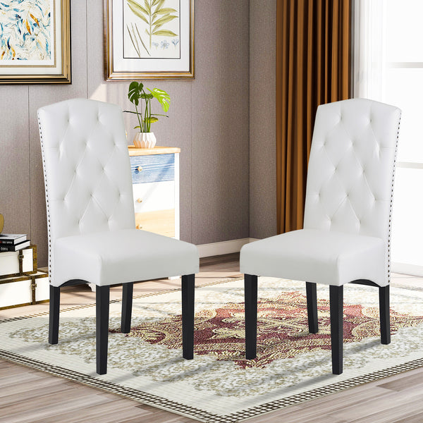 Dining PU Chair with Solid Wood Legs, 18.11" L x 24.01" W x 40.95" H White