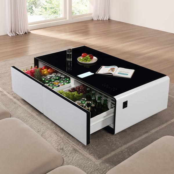 Modern Smart Coffee Table with Built-in Fridge, Bluetooth Speaker